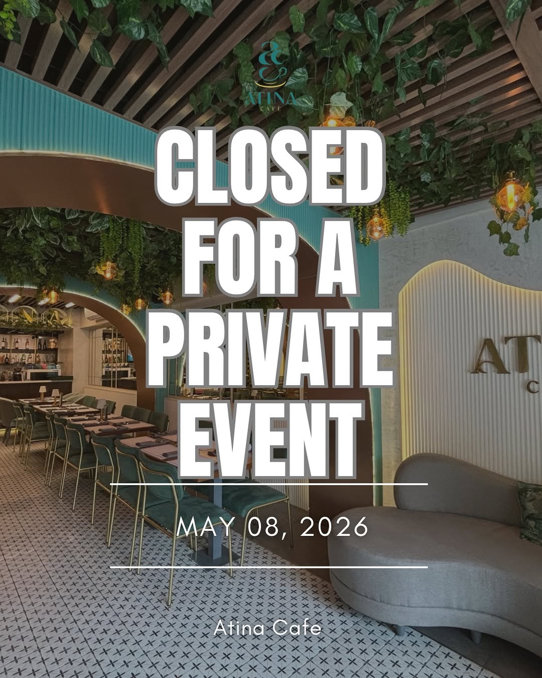 Atina Cafe interior — teal botanical ambiance